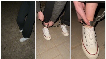 【布莱恩】女孩深夜严厉的脚镣外出-多幅脚镣-责脚后跟