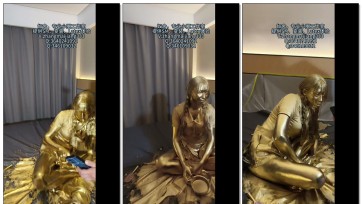 【奴舍】男娘模特金粉涂全身+浅尝真空袋窒息