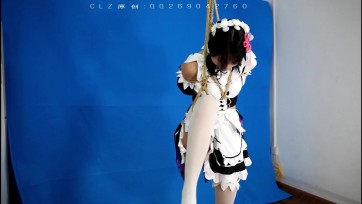 【clz原创】灵粒订拍作品，灵粒破费女仆装三个方式捆绑挣扎。