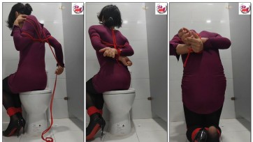 【柚里】公共厕所自缚自w＆连衣裙黑丝高跟鞋口球眼罩（吓死了差点就没解开，忘了带剪刀的代价啊啊啊啊啊）