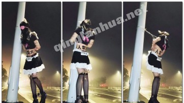 【一只松鼠】猫耳黑丝泳装小男娘公交车站路灯蒙眼户外露出电击放置挑战+身体书写羞辱文字