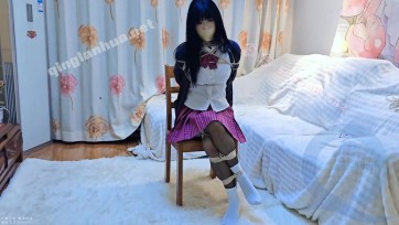 【司念念】jk椅子麻花腿捆绑放置 黑丝配白袜 原味袜子堵嘴 tk挠痒