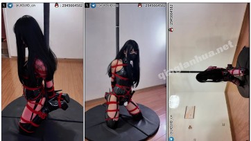 【JIOJIO】黑长直黑色漆皮紧身衣 M腿立跪固定放置 红绳紧缚 胶带包拳 震动电击插件 训练器+震动B强制GC