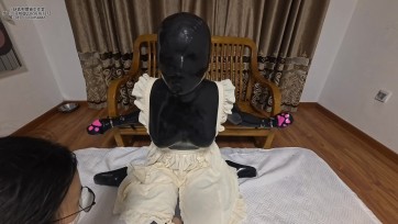 【狸猫工作室】女Mkig乳胶人偶塑料袋+丝袜头套多层息窒，强行踩踏控制，猫爪手套，手铐