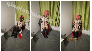 【清瞳子】伪娘cos长离的剧情自缚 黑丝高跟凉鞋 挣扎淫叫不断